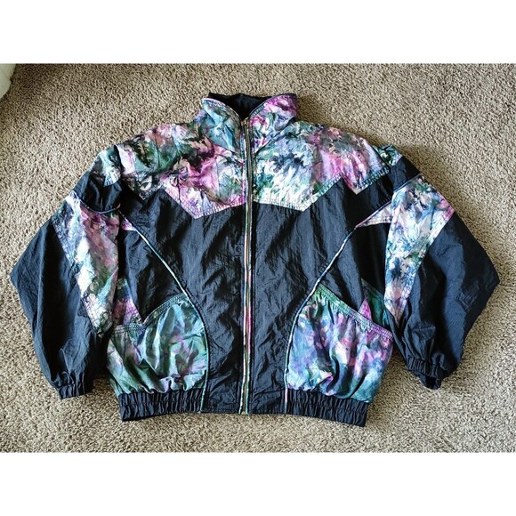 Vintage East West Jacket Womens XXL Black 90s Retro Colorful Full Zipper - Picture 1 of 9